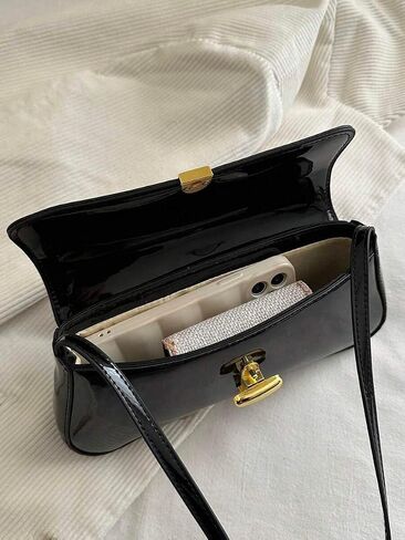 Black Women's Patent Leather Shoulder Bag Underarm Mini Handbag Classic Clutch Bags Purse Handbag in Kuwait