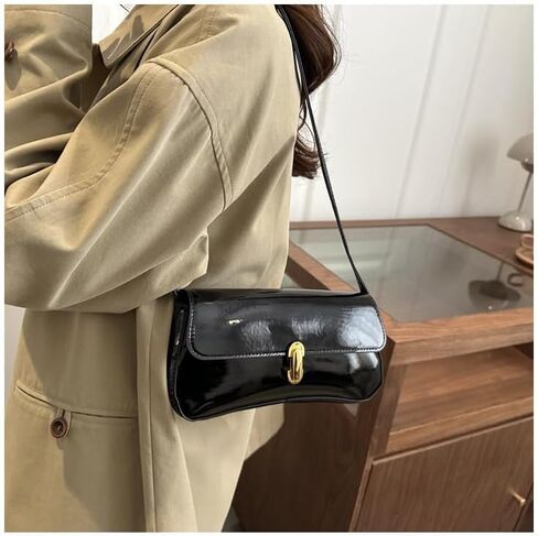 Black Women's Patent Leather Shoulder Bag Underarm Mini Handbag Classic Clutch Bags Purse Handbag in Kuwait