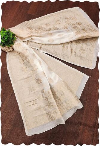 TRENDMALLS Women's Jacquard Silk Floral Design Dupatta (D06-WhiteGolden) in Saudi Arabia