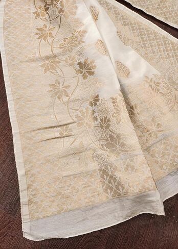 TRENDMALLS Women's Jacquard Silk Floral Design Dupatta (D06-WhiteGolden) in Saudi Arabia