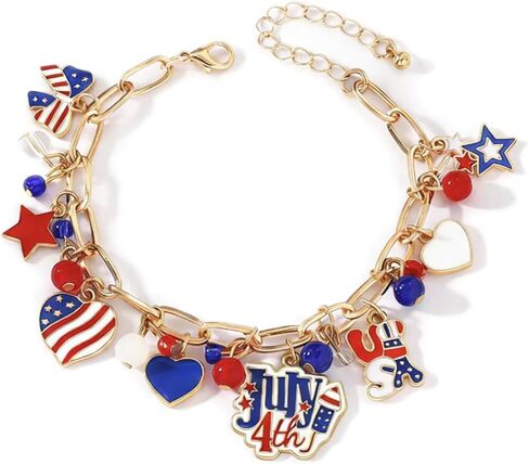 4th of July Bracelet for Women,Jewelry & Independence Day Accessories, Adjustable 7-9.25 Inch,Perfect Independence Day Patriotic Jewelry Gift in Saudi Arabia