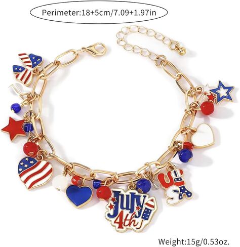 4th of July Bracelet for Women,Jewelry & Independence Day Accessories, Adjustable 7-9.25 Inch,Perfect Independence Day Patriotic Jewelry Gift in Saudi Arabia