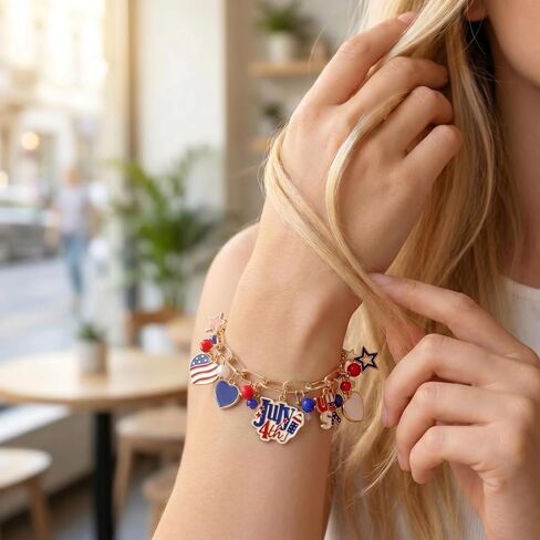 4th of July Bracelet for Women,Jewelry & Independence Day Accessories, Adjustable 7-9.25 Inch,Perfect Independence Day Patriotic Jewelry Gift in Saudi Arabia
