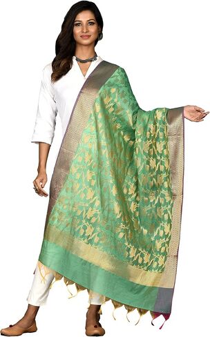 Womens Banarasi Cotton Silk Dupatta Woven Scarf Indian Ethnic Chunni Elegant Evening Shawl Wrap for Weddings in Saudi Arabia