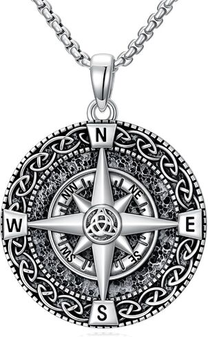 Sterling Silver Compass Necklace for Men Celtic/Viking Graduation Pendant Necklace Jewelry Fathers Day Birthday Gifts for Son Dad Daughter Wife Grandson (with Gift Box) in Saudi Arabia