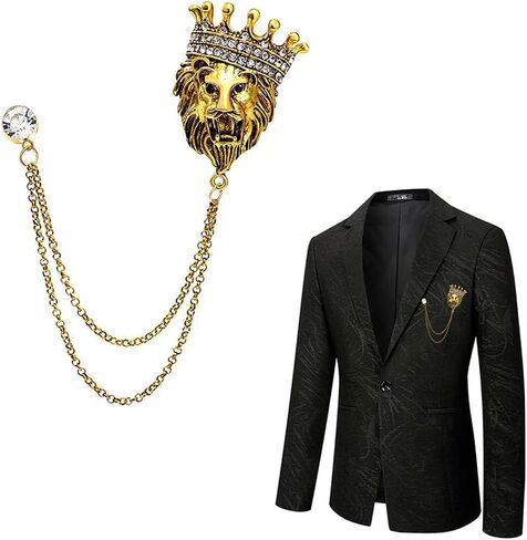 Lion Pin Lapel Chain for Men Vintage Animal Brooch Jewelry Suit Accessories Men's Charm Brooches Gold Chains for Suits Vest Tie Pins Mens Fashion Chain Accessory in Saudi Arabia