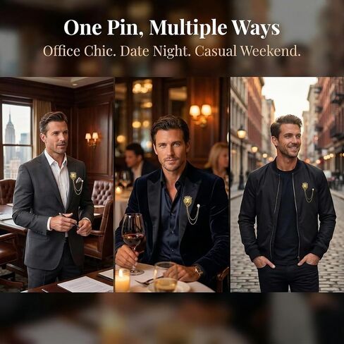 Lion Pin Lapel Chain for Men Vintage Animal Brooch Jewelry Suit Accessories Men's Charm Brooches Gold Chains for Suits Vest Tie Pins Mens Fashion Chain Accessory in Saudi Arabia