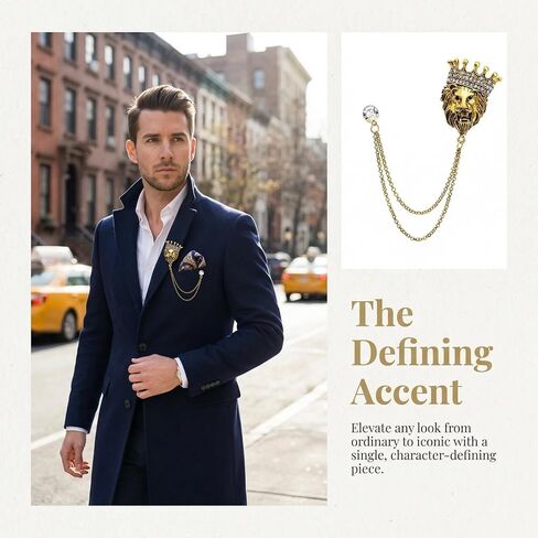 Lion Pin Lapel Chain for Men Vintage Animal Brooch Jewelry Suit Accessories Men's Charm Brooches Gold Chains for Suits Vest Tie Pins Mens Fashion Chain Accessory in Saudi Arabia
