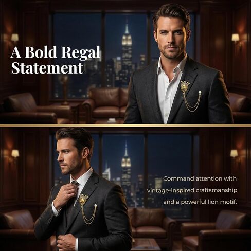Lion Pin Lapel Chain for Men Vintage Animal Brooch Jewelry Suit Accessories Men's Charm Brooches Gold Chains for Suits Vest Tie Pins Mens Fashion Chain Accessory in Saudi Arabia