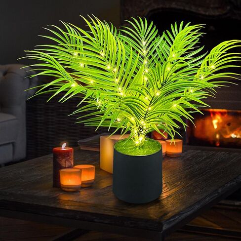 نبات صناعي لشجرة النخيل أريكا مقاس 20 بوصة، يعمل ببطارية USB | طراز Dypsis lutescens، USB أو يعمل بالبطارية، ديكور منزلي داخلي، نبات استوائي صناعي، لمسة جمالية لغرفة النوم في غرفة المعيشة in Kuwait