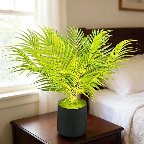 نبات صناعي لشجرة النخيل أريكا مقاس 20 بوصة، يعمل ببطارية USB | طراز Dypsis lutescens، USB أو يعمل بالبطارية، ديكور منزلي داخلي، نبات استوائي صناعي، لمسة جمالية لغرفة النوم في غرفة المعيشة in Kuwait