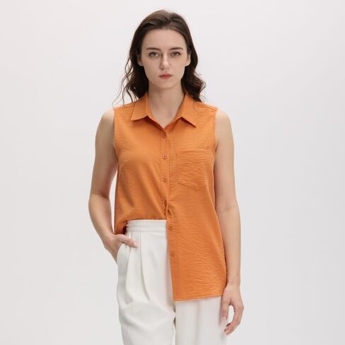 Womens Sleeveless V Neck Dressy Casual Button Down Shirts for Women Business Office Formal Work Blouses Tops in Saudi Arabia