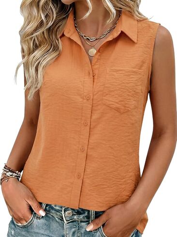Womens Sleeveless V Neck Dressy Casual Button Down Shirts for Women Business Office Formal Work Blouses Tops in Saudi Arabia
