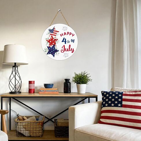 4th of July Decorations Patriotic Decorations Pentagram Patriotic Wreath Hanging Sign Wooden Happy 4th of July Wreaths for Front Door Decorations for Memorial Day Fourth of July Wall Indoor Home Decor in Kuwait