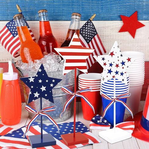 3 Pcs 4th of July Table Decorations, Wooden Patriotic Centerpieces Decor Double Sided Red White and Blue Star Sign for USA 250th Rustic Memorial Independence Day Home Tiered Tray in Saudi Arabia