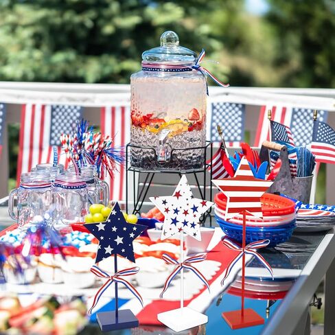 3 Pcs 4th of July Table Decorations, Wooden Patriotic Centerpieces Decor Double Sided Red White and Blue Star Sign for USA 250th Rustic Memorial Independence Day Home Tiered Tray in Saudi Arabia
