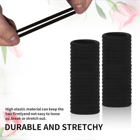 Black Hair Ties, 100 Pack Nylon Elastic Bands for Women, Seamless Damage-Free Ponytail Holders, Thick Hair Accessories. (black) in Saudi Arabia