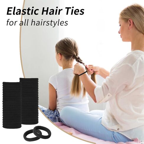 Black Hair Ties, 100 Pack Nylon Elastic Bands for Women, Seamless Damage-Free Ponytail Holders, Thick Hair Accessories. (black) in Saudi Arabia