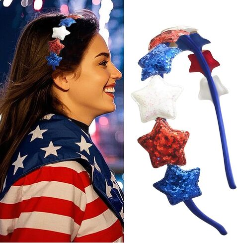 4th of July Stars Headband Glitter Bling Patriotic Headwear Hair Accessories American Flag Headband for Independence Day Red White and Blue Hairband for Women Holiday Supplies in Saudi Arabia
