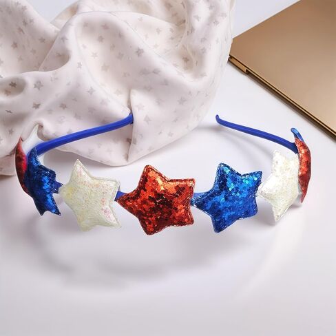 4th of July Stars Headband Glitter Bling Patriotic Headwear Hair Accessories American Flag Headband for Independence Day Red White and Blue Hairband for Women Holiday Supplies in Saudi Arabia
