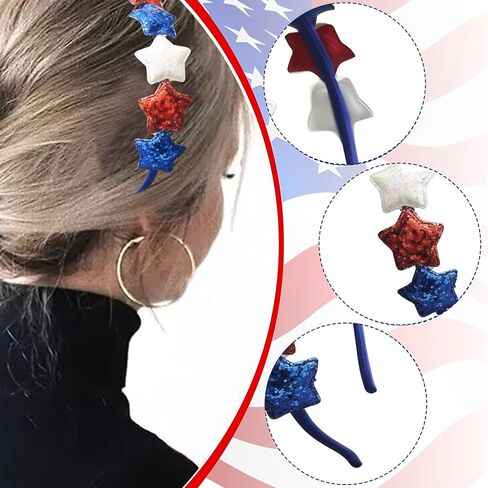 4th of July Stars Headband Glitter Bling Patriotic Headwear Hair Accessories American Flag Headband for Independence Day Red White and Blue Hairband for Women Holiday Supplies in Saudi Arabia