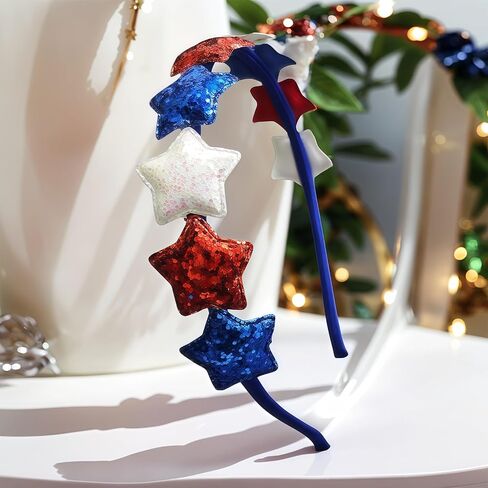 4th of July Stars Headband Glitter Bling Patriotic Headwear Hair Accessories American Flag Headband for Independence Day Red White and Blue Hairband for Women Holiday Supplies in Saudi Arabia