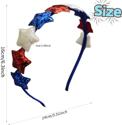 4th of July Stars Headband Glitter Bling Patriotic Headwear Hair Accessories American Flag Headband for Independence Day Red White and Blue Hairband for Women Holiday Supplies in Saudi Arabia