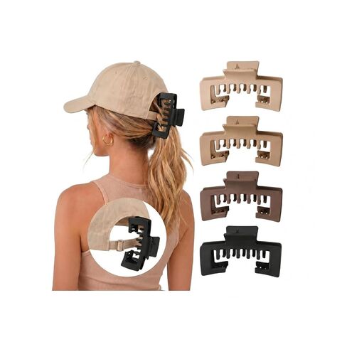 4 Pcs Large Hair Clips for Baseball Cap, Hat-Friendly Claw Clip for Women Non-Slip Strong Hold Trucker Hat Hair Jaw Clips Durable PC Material Gifts Hair Accessories (Beige/Khaki/Coffee/Black) in Saudi Arabia