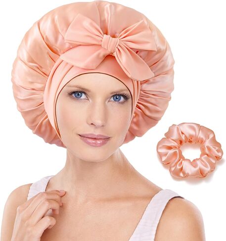 100% Mulberry Silk Bonnet for Sleeping Women, Pure Real Silk Hair Bonnets with Tie, Double Layer Sleep Cap for Curly Hair in Saudi Arabia