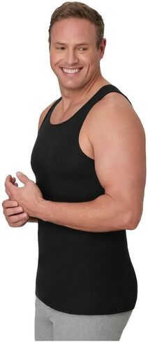 مجموعة قمصان داخلية بدون أكمام للرجال من Hanes، قمصان مضلعة من القطن ماصة للرطوبة للرجال، عبوات متعددة، أبيض أو أسود/رمادي - أسود/رمادي - 3 قطع مقاس XX-Large in Kuwait