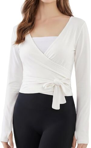 Baisdan Ballet Wrap Top for Women, Pilates Yoga Tops, Long Sleeve Workout Top in Saudi Arabia
