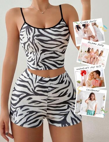 Women Pajamas Set, Sexy Leopard Print Tank Top & Shorts, Cute 2-Piece Sleepwear for Women, Comfortable Lounge Pajamas Sets in Kuwait