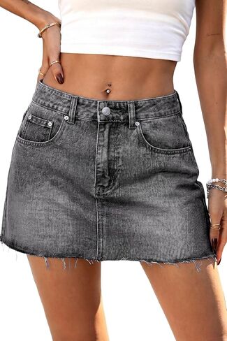 Elleven Denim Skirt Women Mini Low Weisty Law Hend Jean تنورة مع جيوب in Kuwait
