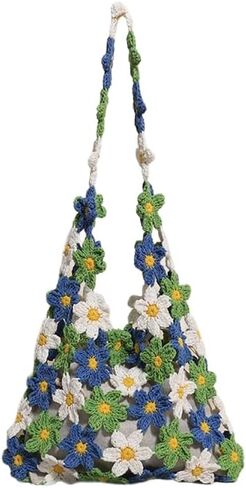 Floral Woven Hobo Bag For Women-Hand Crochet Large Women's Purse For Everyday&Travel-Durable Handbag Shoulder Bags in Kuwait