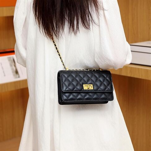 Leather Chain Crossbody Shoulder Small Square Bag, Casual Women's Bag, Shoulder Bag (Black) in Saudi Arabia