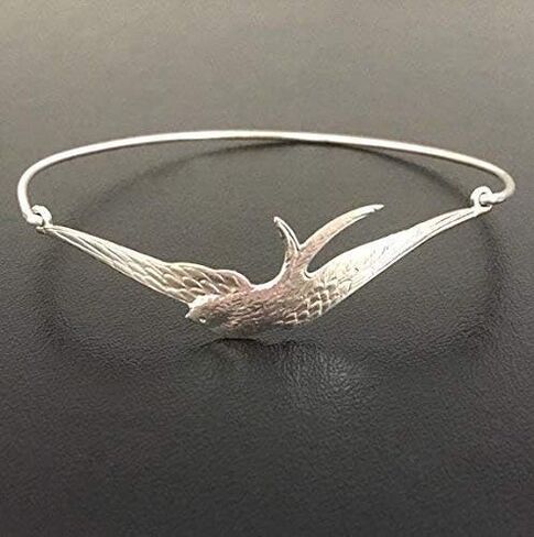 Frosted Willow Bird Jewelry Gift Collection Claspless Sparrow Bangle Bracelet (Silvertone, 8 Inch) in Saudi Arabia
