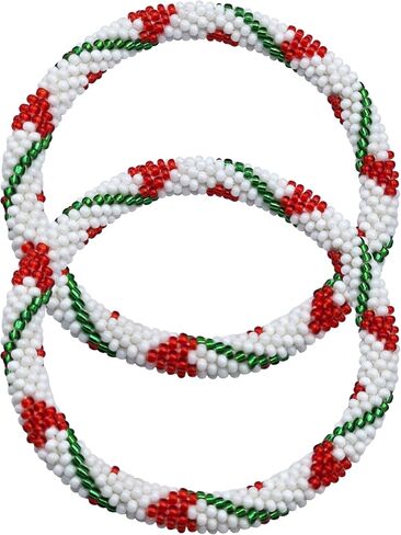 Boho Beaded Bracelets – Set of 2 Handmade Nepal Seed Bead Bangles | Women’s Fashion Jewelry Crochet Roll-On Bracelet Bangle in Saudi Arabia