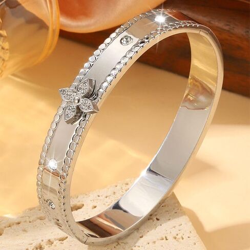 Silver Rhinestone Four Leaf Clover Bracelet for Women,Fashion Jewelry Wrist Accessories Gift for Birthdays, Anniversary in Kuwait