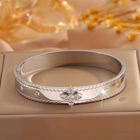 Silver Rhinestone Four Leaf Clover Bracelet for Women,Fashion Jewelry Wrist Accessories Gift for Birthdays, Anniversary in Kuwait
