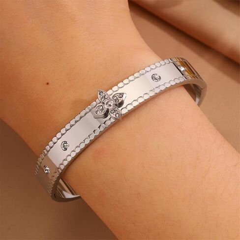 Silver Rhinestone Four Leaf Clover Bracelet for Women,Fashion Jewelry Wrist Accessories Gift for Birthdays, Anniversary in Kuwait