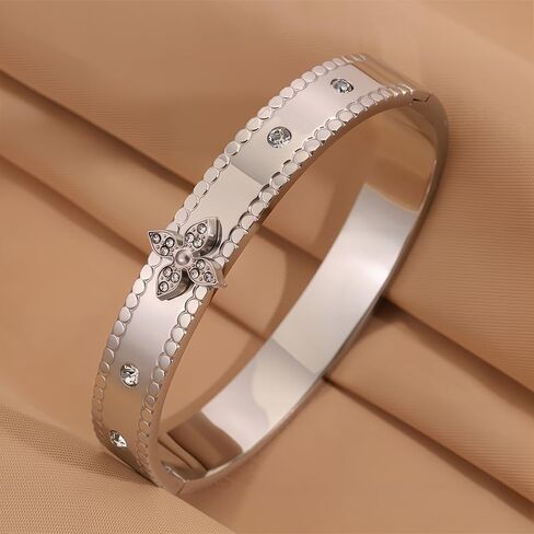 Silver Rhinestone Four Leaf Clover Bracelet for Women,Fashion Jewelry Wrist Accessories Gift for Birthdays, Anniversary in Kuwait