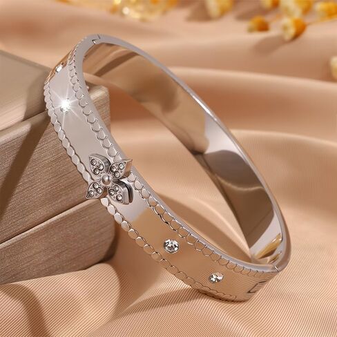 Silver Rhinestone Four Leaf Clover Bracelet for Women,Fashion Jewelry Wrist Accessories Gift for Birthdays, Anniversary in Kuwait