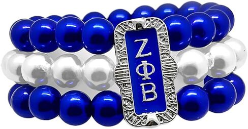 ZETA Sorority Imitation Pearl Bracelet - Three-Layer Beaded Design With Blue White Beads Letter Bracelet - Elegant Blue Sorority Women Accessory in Saudi Arabia