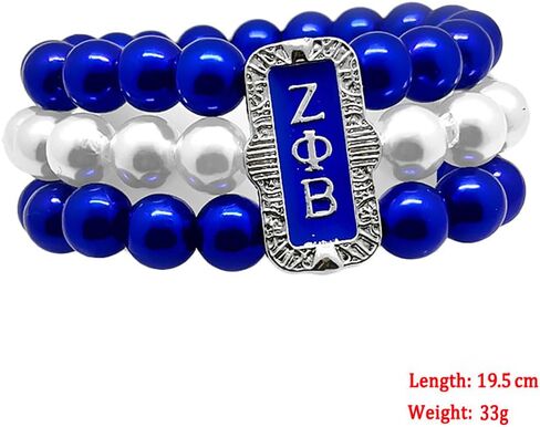 ZETA Sorority Imitation Pearl Bracelet - Three-Layer Beaded Design With Blue White Beads Letter Bracelet - Elegant Blue Sorority Women Accessory in Saudi Arabia