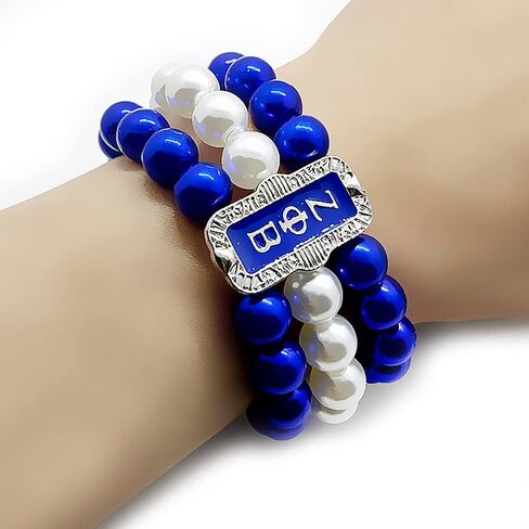 ZETA Sorority Imitation Pearl Bracelet - Three-Layer Beaded Design With Blue White Beads Letter Bracelet - Elegant Blue Sorority Women Accessory in Saudi Arabia