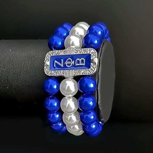 ZETA Sorority Imitation Pearl Bracelet - Three-Layer Beaded Design With Blue White Beads Letter Bracelet - Elegant Blue Sorority Women Accessory in Saudi Arabia
