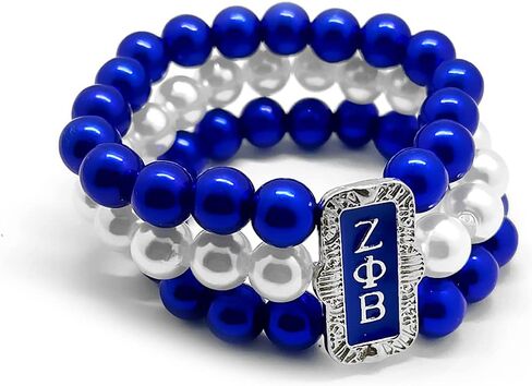 ZETA Sorority Imitation Pearl Bracelet - Three-Layer Beaded Design With Blue White Beads Letter Bracelet - Elegant Blue Sorority Women Accessory in Saudi Arabia