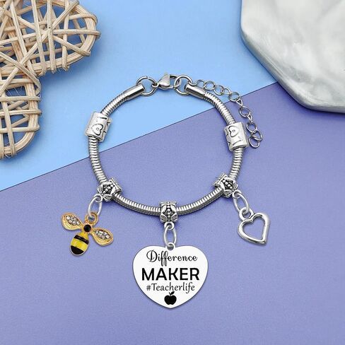 Teacher Appreciation Gifts for Women Friend Stainless Steel Bracelet Thank You Gift for Teachers Graduation Gift for Teacher Appreciation Week Teacher's day Gifts Christmas Retirement Birthday Present in Kuwait