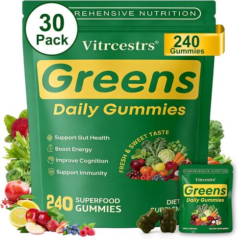Greens Daily Gummies, Super Greens Gummies for Adults Superfood Multivitamin Gummy with Spirulina, Chlorella, Prebiotic Fiber, Fruit Veggie for Digestive & Gut Health, Adaptogens Supplement, 120 Count in Saudi Arabia