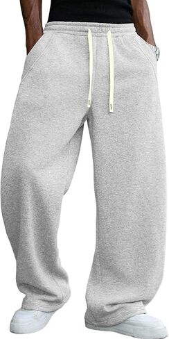 Men’s Baggy Sweatpants with Elastic Drawstring Waist, Breathable Wide-Leg Casual Loose Joggers Deep Pockets in Kuwait